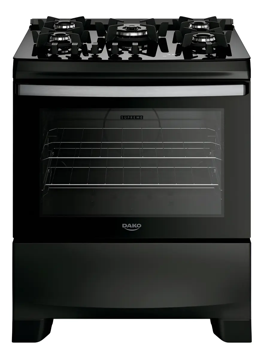 Fogão 5 Bocas Dako Supreme Black Glass — visão frontal