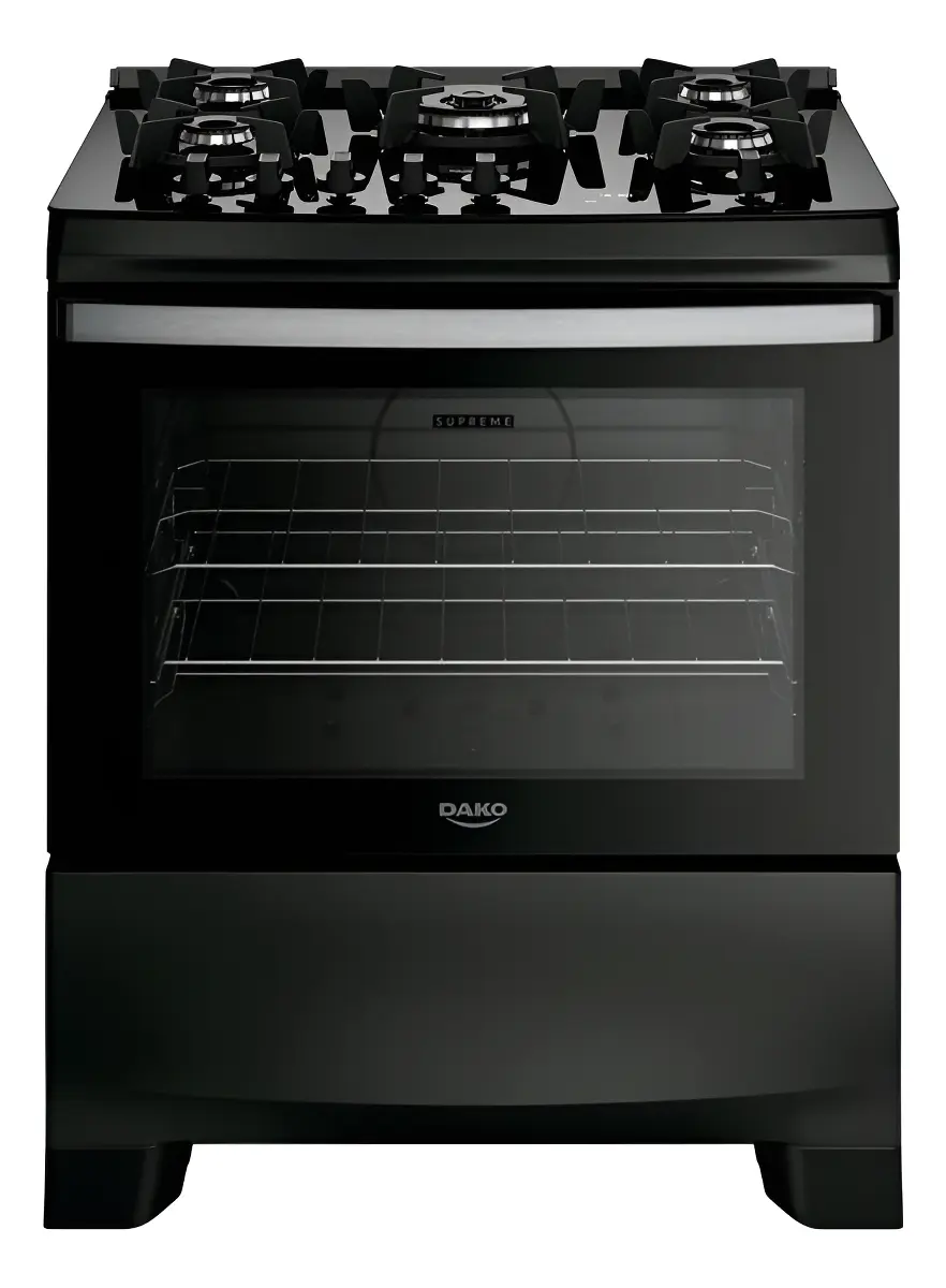 Fogão 5 Bocas Dako Supreme Black Glass Digital Bivolt Cor Preto